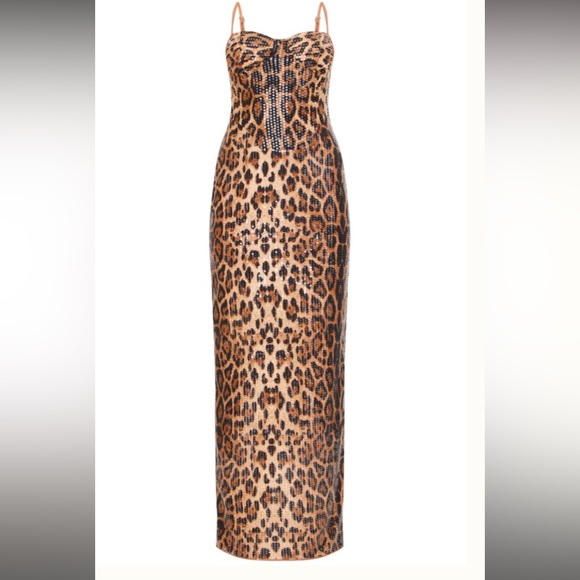 Leopard Print Maxi Dress LEOPARD SEQUIN STRAPPY CORSET DETAIL Siren bodycon Uk8 - Picture 5 of 5